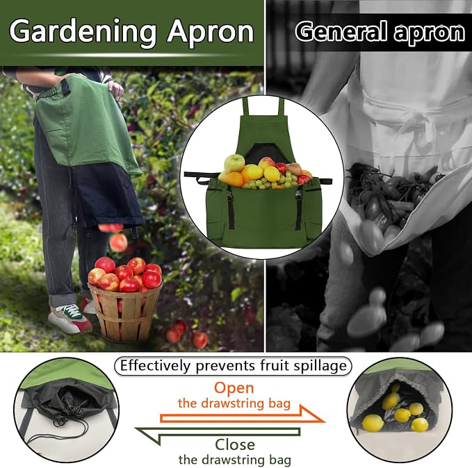 Gardening Apron, Harvest Apron Gardening Gifts for Men Gardening Apron with Pockets for Women, Green