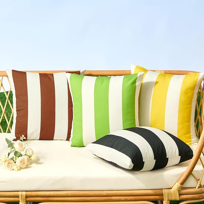 Allorry Outdoor Pillow Covers 18x18 Rust Striped Outdoor Decor JB007J18 | Striped Pillow Covers|for Spring Summer Outdoor Waterproof Garden Patio Furniture Sofa Bed Home Decor