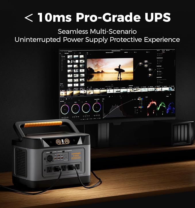 UDPOWER S1200 Solar Generator with 240W Panel, 1200W (Surge 1800W) UPS, UL2743, for Home RV Emergency, Fast Solar Charging