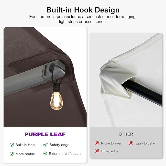 PURPLE LEAF 15ft Patio Umbrella with Base Included Double-Sided Rectangle Outdoor Umbrella Market Table Umbrella with Crank for Pool Garden Deck, Light Grey