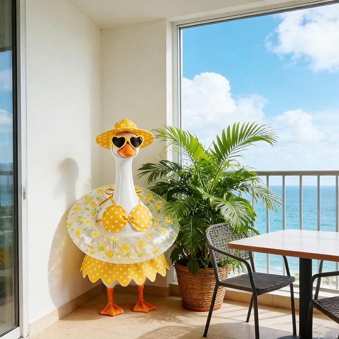 hoyuwak Bikini Goose Outfits Summer Hawaiian Porch Goose Outfits with Swimming Ring Sunglasses Hat for 23" Geese Yard Decor