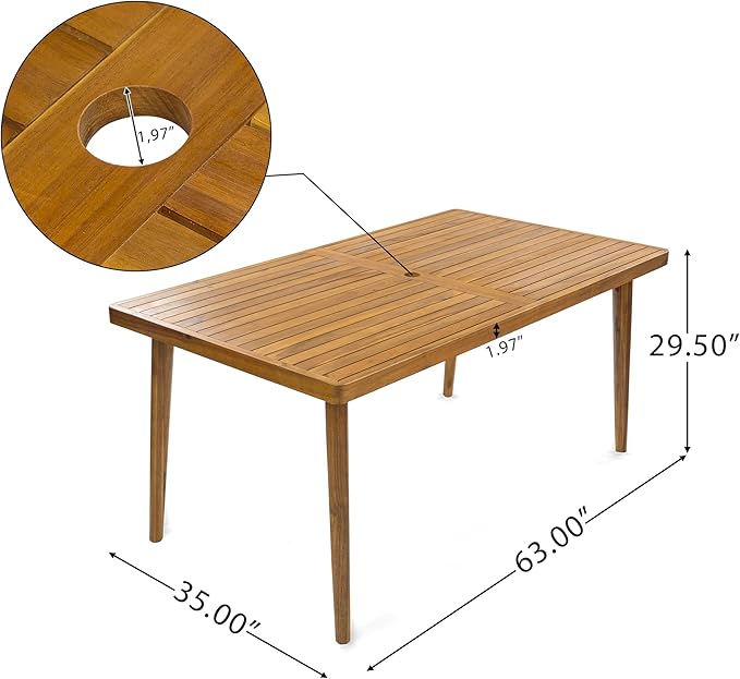 Merax 7 Piece Outdoor Patio Dining Set for 6, Patio Conversation Set with 6 Dining Chair with Armrests & Beige Cushions and Acacia Wood Dining Table, Patio Furniture Set for Desk Garden, Teak