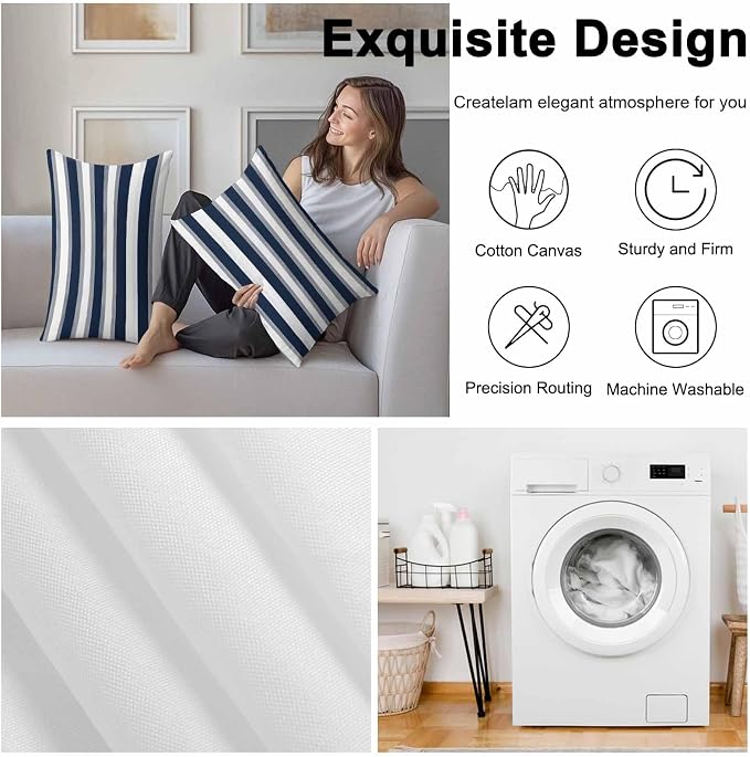 Minimalist Blue Grey White Line Outdoor Pillow Covers 20x12in Pack of 2 Waterproof Pillowcase Classic Colorful Ombre Stripe Decorative Throw Cushion Case for Patio Couch Sofa