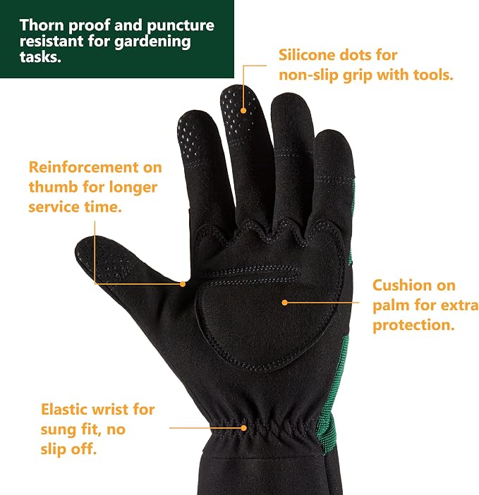 COOLJOB Thorn Proof Rose Pruning Garden Gloves for Men, Long Sleeve Padded Yard Work for Bush, Blackberry, Cactus, Heavy Duty/Puncture Resistant/Machine Washable, Xlarge, Green | Heavy Duty Puncture Resistant Gardening Gloves, Breathable Padded Yard Wo...