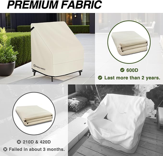 Porch Shield Patio Chair Covers - Waterproof Outdoor Lounge Deep Seat Adirondack Chair Cover - 34W x 37D x 36H inch, Beige