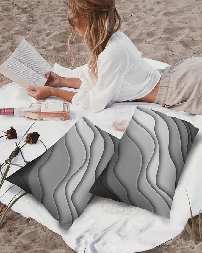 Ombre Abstract Geometry Gradient Grey White Outdoor Waterproof Throw Pillow Covers 20 x 12 Inch Set of 2, Pillowcases Decorative Square Cushion Cases for Patio Furniture Couch Porch Garden
