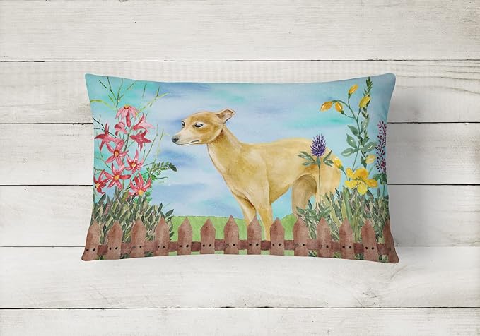 Caroline's Treasures CK1260PW1216 Italian Greyhound Spring Canvas Fabric Decorative Pillow Machine Washable, Indoor Outdoor Decorative Pillow for Couch, Bed or Patio, 12HX16W