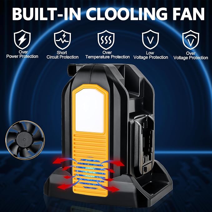 350W Portable Power Supply Inverter Power Adapter Compatible with Dewalt 20V Li-ion Battery, DC 20V to AC 120V Converter with AC Output, USB Port, Type-C Port, 300LM LED Light for Camping Emergency