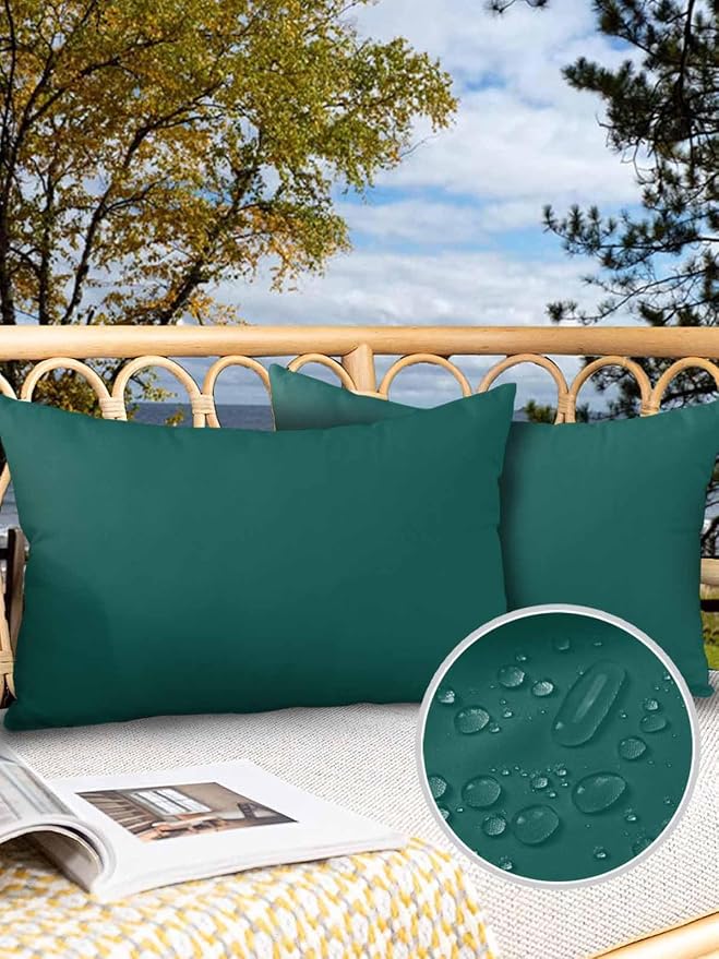 Outdoor Waterproof Throw Pillow Covers Set of 2 Aventurine Green Lumbar Pillowcases 20x12 Inches Simple Style Patio Decorative Pillows Cushion Case Patio Pillows for Couch Bed Chair Garden