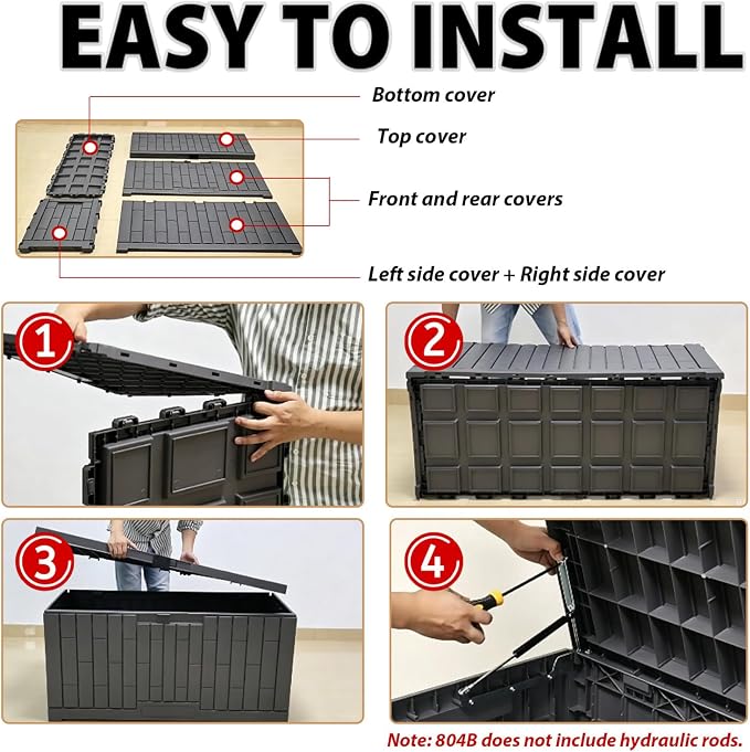 Outdoor Storage Box, Weatherproof Resin Deck Bin with Heavy-Duty Lid, High Load Capacity, Perfect for Patio Furniture, Garden Equipment, and Pool Accessories 804B