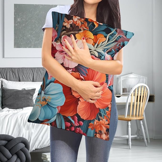 Tropical Flower Leaves Pillows Cover 16 "x24 " Summer Colorful Hawaiian Tropical Plants Decorative Cushion Cover Pillowcase Zipper Pillowcase Outdoor Pillows Covers for Couch Sofa Pillowcase Only