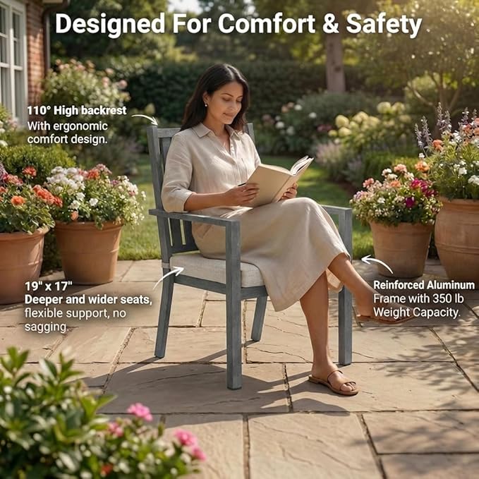 RoyalCraft Aluminum Outdoor Patio Chairs Set of 4, Outdoor Chairs with Waterproof Cushions, Outdoor Dining Chairs with Armrests, Metal Patio Furniture Set for Porch, Balcony, Deck, Backyard, Grey