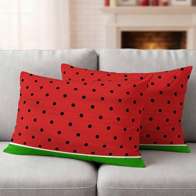 JasmineM Outdoor Pillow Cover 12x20 Inches Set of 2 Watermelon Fruit Waterproof Throw Pillow Covers Red Green Decorative Pillowcases Garden Cushion Case for Patio Couch Sofa