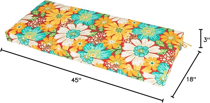 Magpie Fabrics Patio Bench Cushion Cover 45x18x3 Inch, NO Insert! Water Resistant UV Protection Outdoor Swing Loveseat Replacement Cover with Zipper (Embry Red Hibiscus)