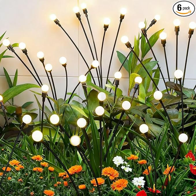 Solar Garden Lights Outdoor Waterproof Upgraded Flexible Titanium Wires Wind Swaying Firefly Lights for Patio Yard Pathway Unique Dancing Solar Decor Gifts for Women Christmas (6Pack)