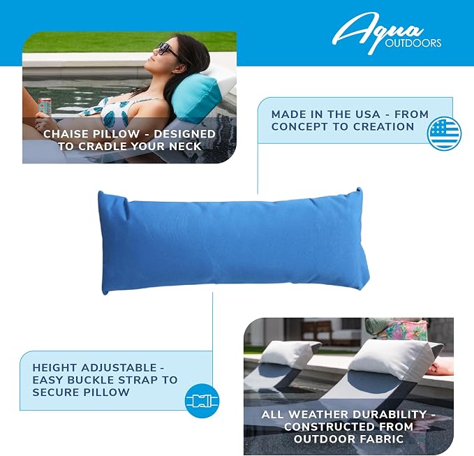 Aqua Outdoors Pool Pillow for in Pool Lounger, Pool Chairs, Headrest | Pool Lounger Pillow, Pool Lounger Pillows with Strap, Pool Lounge Chair Pillows, Sun Shelf, Baja Ledge
