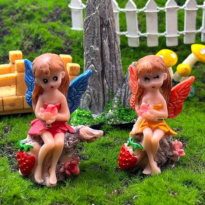 Suartus 4Pcs Miniature Fairy Garden Figurines, Resin Small Fairies Ornaments Mini Elf Statues for DIY Fairy Garden Outdoor Patio Yard Flower Pot Bonsai Micro Landscapes Craft Decoration Accessories