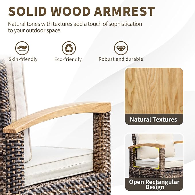 MEISSALIVVE 9-Piece Half-Moon Curved Outdoor Patio Furniture Set, Sectional Conversation Sofa with 2 Swivel Glider Chairs, Coffee & Side Tables for Backyard Deck Garden, Beige