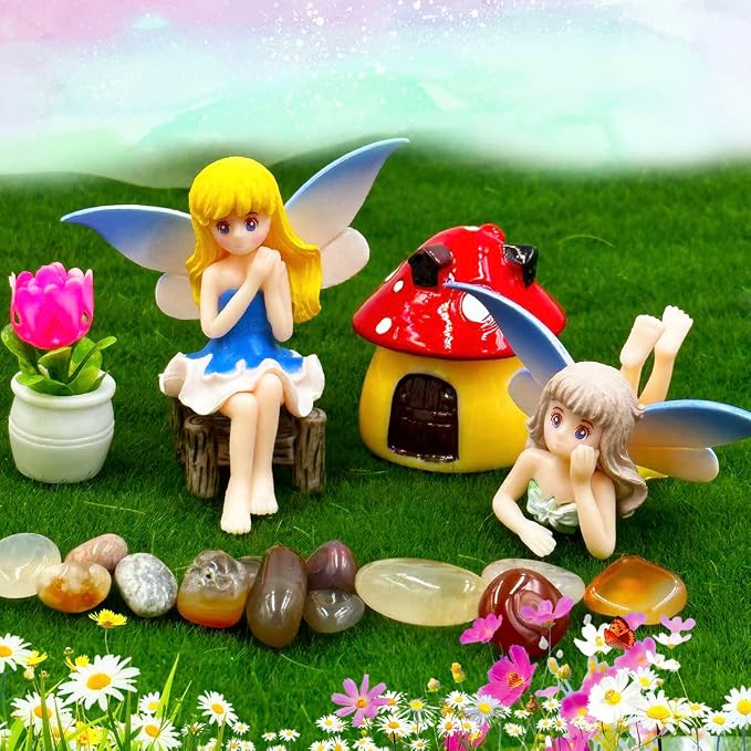Suartus Miniature Fairy Figurines - 4Pcs Flower Small Fairies Ornaments Resin Mini Fairy Figurines Tiny Elf for DIY Fairy Garden Flower Pot Bonsai Micro Landscapes Craft Decoration Accessories