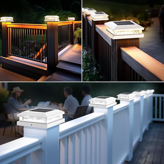 Solar Post Lights Outdoor 16-Pack, 2 Lighting Modes 16 LEDs Solar Post Cap Lights for 4x4 4.5x4.5 5x5 Vinyl Wooden Posts Waterproof, Fence Light Solar Powered for Deck Fence Yard Porch, White