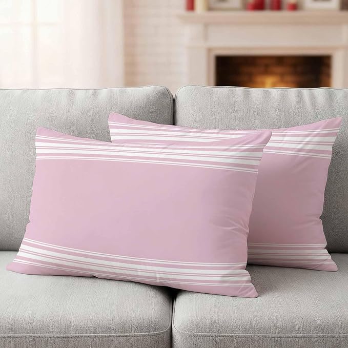 Outdoor Pillow Covers 12x20 Set of 2 Pink Stripes Outdoor Pillows Waterproof Throw Pillow Covers French Stripe Farmhouse Style Pillowcases Decorative Case for Patio Cushion