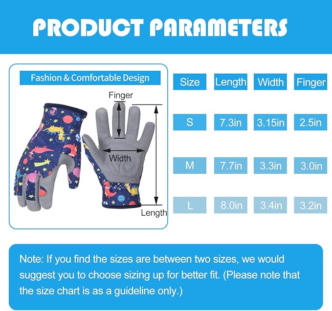 Baidast Garden Gloves for Kids, Breathable Leather Gardening Gloves for Digging, Planting, Pruning