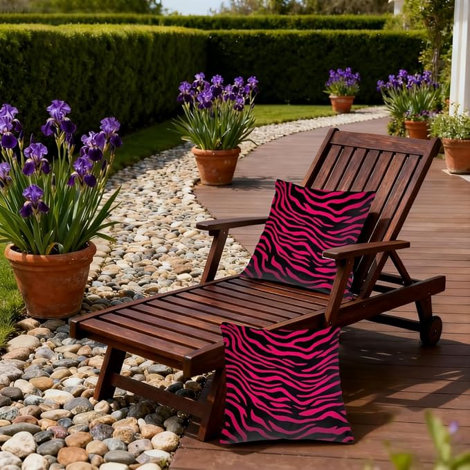 18x18 Inch Outdoor Pillow Covers Set of 2 Waterproof Throw Pillow Covers Decorative Couch Cushion Covers Hot Pink Black Zebra Print Square Pillowcases Protectors for Patio Garden Sofa