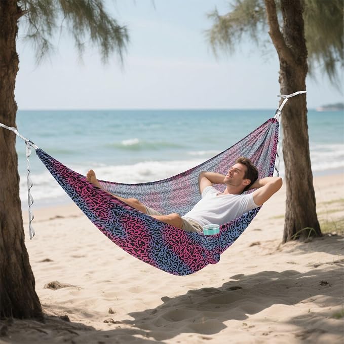 Camping Hammock Outdoor Hammocks for Outside Blue Red Leopard Cheetah Beach Trees Portable Lightweight with Pockets Tree Straps Indoor