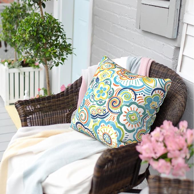 Outdoor Throw Pillow Covers 18”x18”, Decorative Pillow Covers for Patio Furniture, Modern Cushion Cases for Garden Couch Home Sofa Bed Office Chair, Pack of 2, Flower Blue
