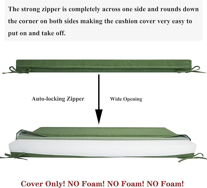FUNHOME Outdoor Bench Cushion Covers,45" x 18" x 3", No Insert! Patio Cushion Covers for Outdoor Furniture,Water Resistant Covers 1 Pack, Moss Green(Covers ONLY)