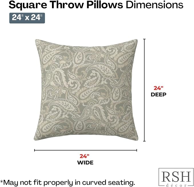 RSH DECOR Square Throw Pillows Set of 4, 24" x 24", Outdoor Pillows Waterproof, Outdoor Pillow Covers, Pillow Covers for Couch, Ayideal Fossil, Made in USA