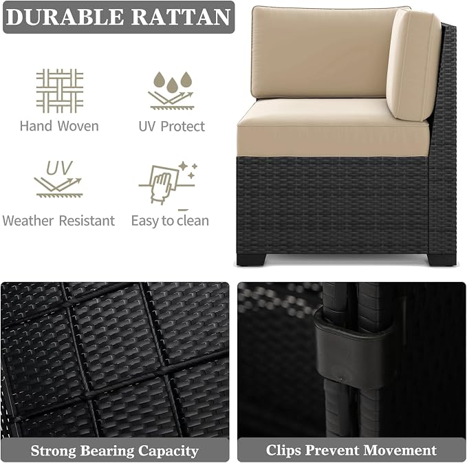 LayinSun 6 Pieces Patio Furniture Set, Black Rattan Modular Sectional Outdoor Conversation Sofa Set
