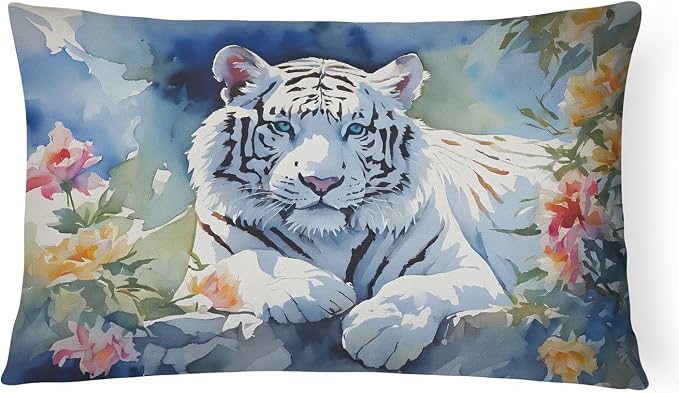Caroline's Treasures DAC2999PW1216 White Tiger Throw Pillow Machine Washable, Indoor Outdoor Decorative Pillow for Couch, Bed or Patio, 12HX16W
