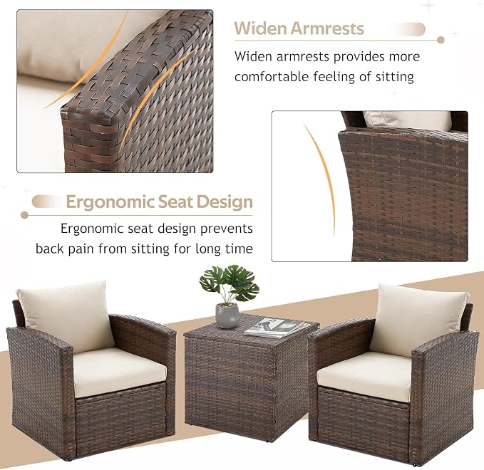 Outdoor Patio Furniture 7 Piece Set with Two Storage Boxes, All-Weather PE Rattan Sectional Sofa Conversation Set with Cover for Backyard Garden Deck