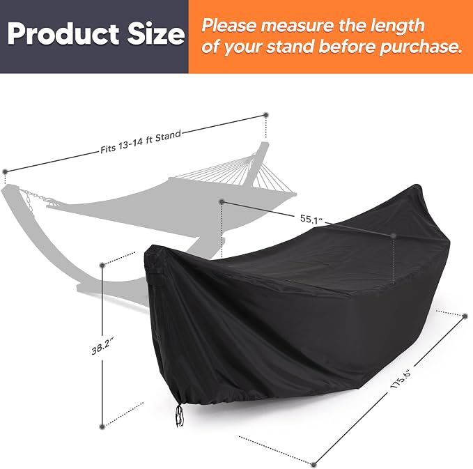 SUNCREAT Hammock Cover, Water-Resistant Polyester Hammock Stand Cover for 14ft Arc Stand, Black