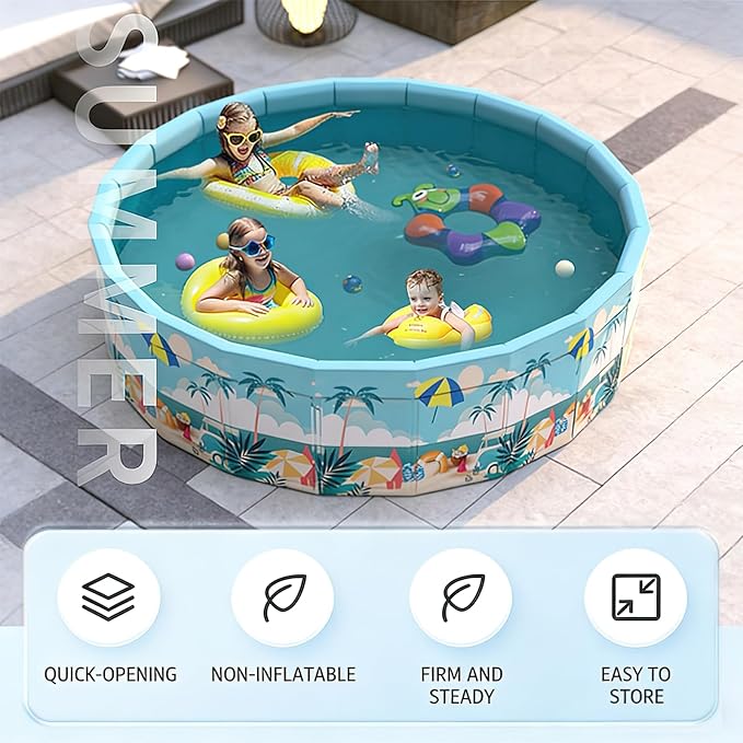 Folding Non Inflatable Swimming Pool, Home Swimming Pool, Mesh PVC Material, Suitable for Backyard Swimming Pool (Blue, 47inch)