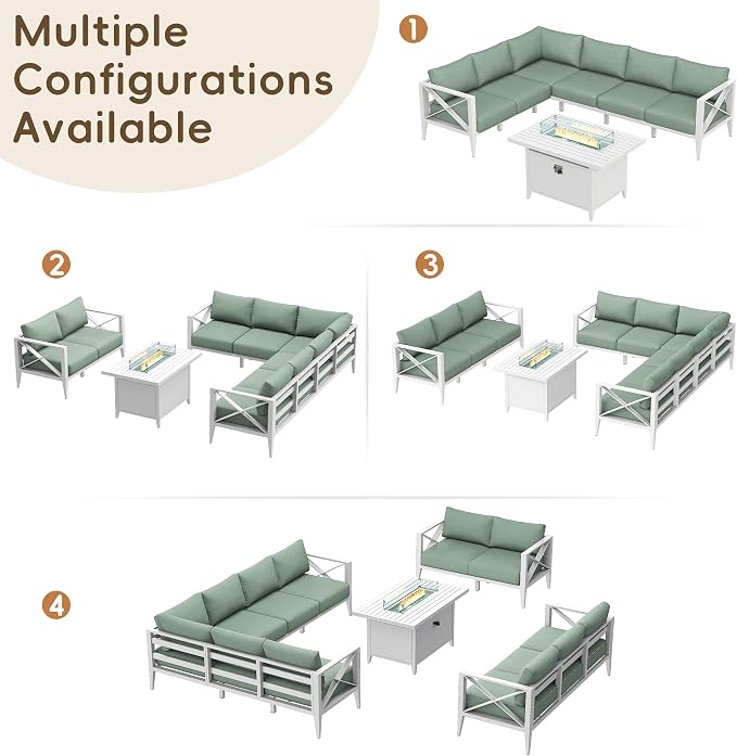 Patio Furniture Set with Fire Pit Table Outdoor Sectional Sofa Conversation Set for Backyard Deck Garden Seating