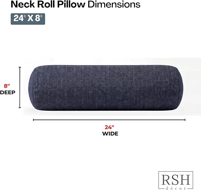 RSH DECOR: Sunbrella Neck Roll Pillows Set of 2 | 24” x 8” | Outdoor Bolster for Patio, Deck, Porch, or Poolside Chairs | Fade & Water-Resistant | Made in USA (Sancy Denim)