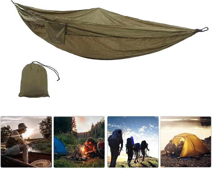 Double Hammock 210T Nylon Camping Swing, Outdoor Indoor Hanging Bed for 2 Person, Lightweight Portable Hammock with Carabiner Steel Buckle for Camping Hiking Backyard (Olive Drab)