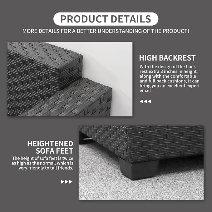Rattaner 6 Pcs Outdoor Furniture Sets Patio Furniture Set with 45" Fire Pit Patio Couch Outdoor Chairs 60000 BTU Steel Propane Fire Pit Table No-Slip Cushions and Waterproof Covers, Light Grey