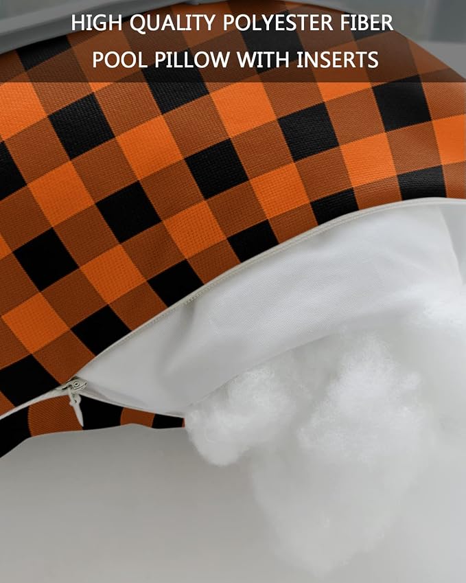 Outdoor Pillows Covers with Inserts Rustic Orange and Black Buffalo Plaid Waterproof Recliner Pillow with Adjustable Strap Throw Pillows for Patio Furniture Pool Lounge Chair, 11x16 inch, 1PCS