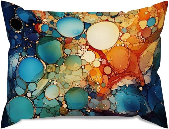 Ink Rainbow Shapes with Gold Lumbar Pillow Cover Abstract Alcohol Ink Textures Throw Pillow Cover Farmhouse Throw Pillow Covers Farmhouse Decorative for for Sofa Couch Bed 20x26in