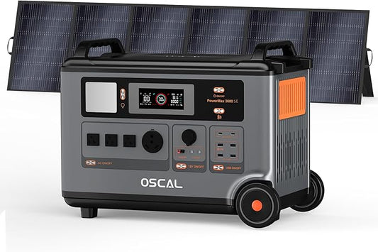 OSCAL Portable Power Station 3600Wh PowerMax 3600 SE With 500W Solar Panel, 3600W (Surge 7200W) Output, LiFePO4 Solar Generator for Home Use, Power Outage, Camping, RV, Emergencies