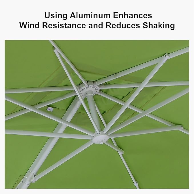 PURPLE LEAF 10 FT Patio Umbrella With Base White Cantilever Umbrella Square Outdoor Offset Umbrella Windproof with 360° Rotation for Garden Deck Pool, Macaw Green