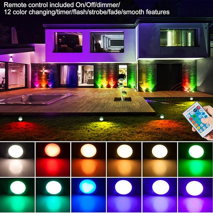 LUXSWAY Landscape Light Rechargeable, Waterproof Spotlight Outdoor with Remote, Color Changing Garden Lighting, Planter Spotlight for Holiday Path Yard Christmas Tree Decoration