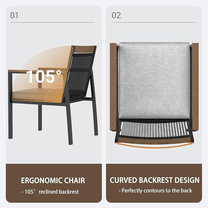 5-Piece Patio Dining Table and Chair Sets, Outdoor Metal Dining Furniture Set with Umbrella Hole, 4pcs Patio Chairs with Cushions for Backyard, Deck