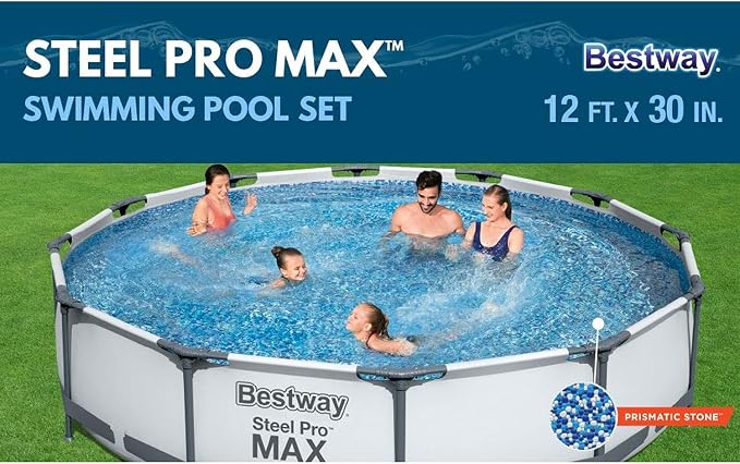 Bestway Steel Pro MAX Above Ground Swimming Pool (12' x 30") | Round Outdoor Backyard Family Pool with Tritech® Puncture-Resistant Liner | Easy Setup | Includes Filter Pump for Clean, Clear Water