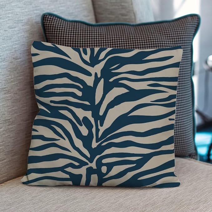 Cushion Cases Blue Tiger Print Pillowcase Abstract Animal Tiger Print Pillow Cover Accent Square Couch Sofa Cushion Covers for Patio Furniture Garden 18x18 in