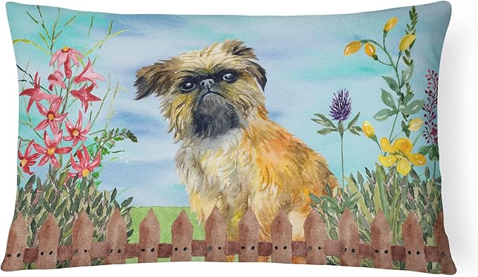 Caroline's Treasures CK1249PW1216 Brussels Griffon Spring Canvas Fabric Decorative Pillow Machine Washable, Indoor Outdoor Decorative Pillow for Couch, Bed or Patio, 12HX16W