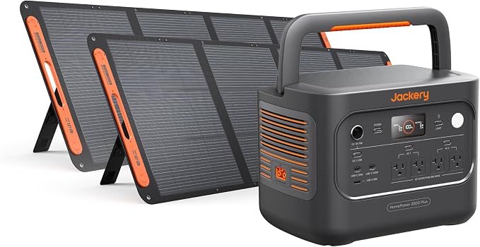 Jackery HomePower 2000 Plus v2 Portable Power Station with 2x 200W Solar Panels, 2200W AC Output, 2048Wh LFP Battery, Expandable to 12kWh, Essential Home Backup for Outages, Emergencies & RV